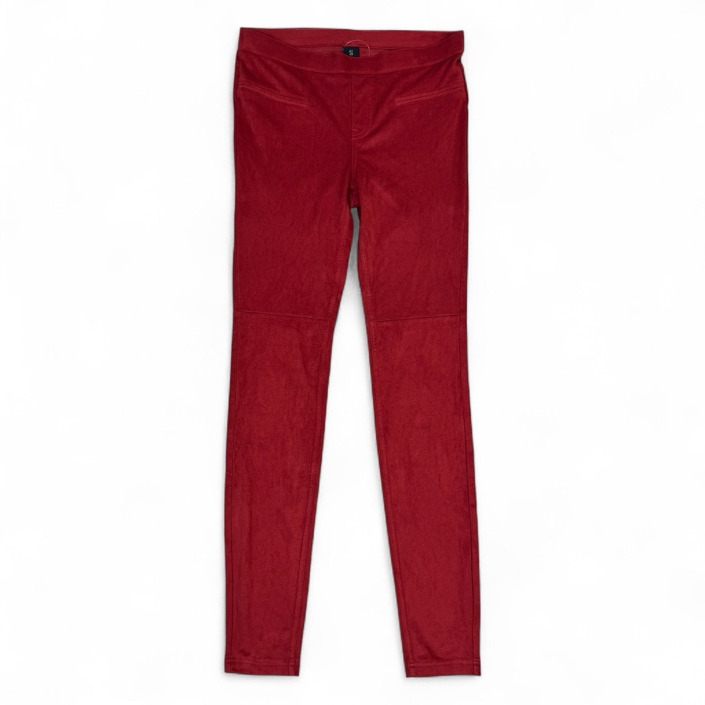 HUE Microsuede Leggings Womens S Small Red Dahlia Back Pockets Stretchy